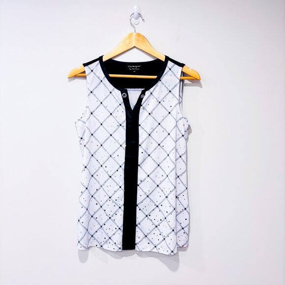 GRENIER Black & White Sequin Sleeveless Blouse with Contrast Panel | Small * - Picture 1 of 6